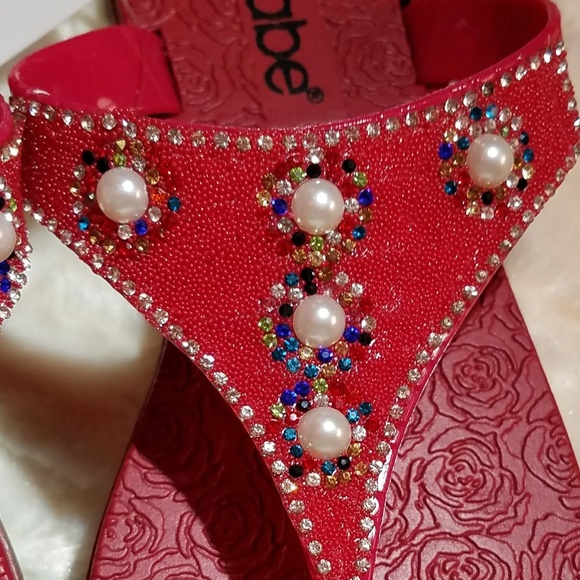 NWT Summer Rhinestone Glitter Sandals, Red - Picture 2 of 2
